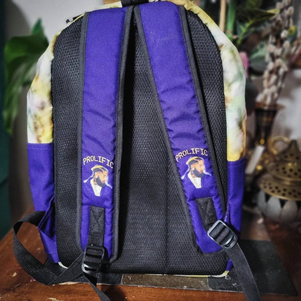 Nipsey Hussle Backpack Prolific Portrait Blue Graphic Bookbag Marathon Continues